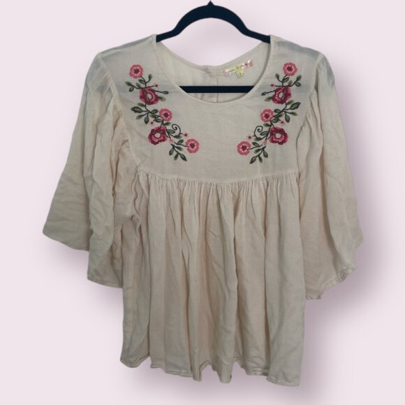 Boho Embroidered Floral Chic Girly Bohemian Artsy Art Hipster Hippie Hip Blouse - Picture 1 of 5